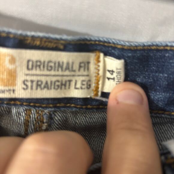 Carhartt Original Fit Straight Leg Jeans Women’s Size 14 Short Blue Denim - Picture 2 of 3